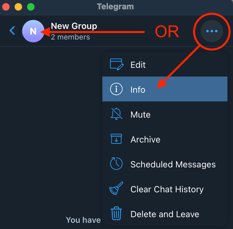 Access Telegram group settings